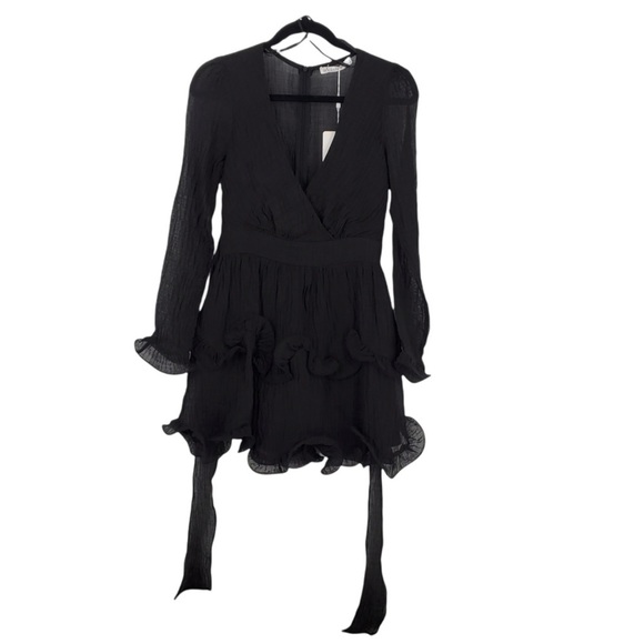 saints+secrets Dresses & Skirts - SAINTS + SECRETS BLACK SHEER RUFFLE
LONG SLEEVE V-NECK Dress Size: Small